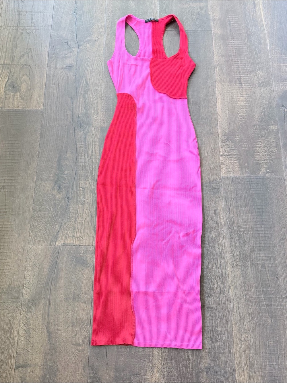 NWOT Naked Wardrobe Colorblock Pink/Red Bodycon Midi Dress | Size Large - Picture 4 of 8